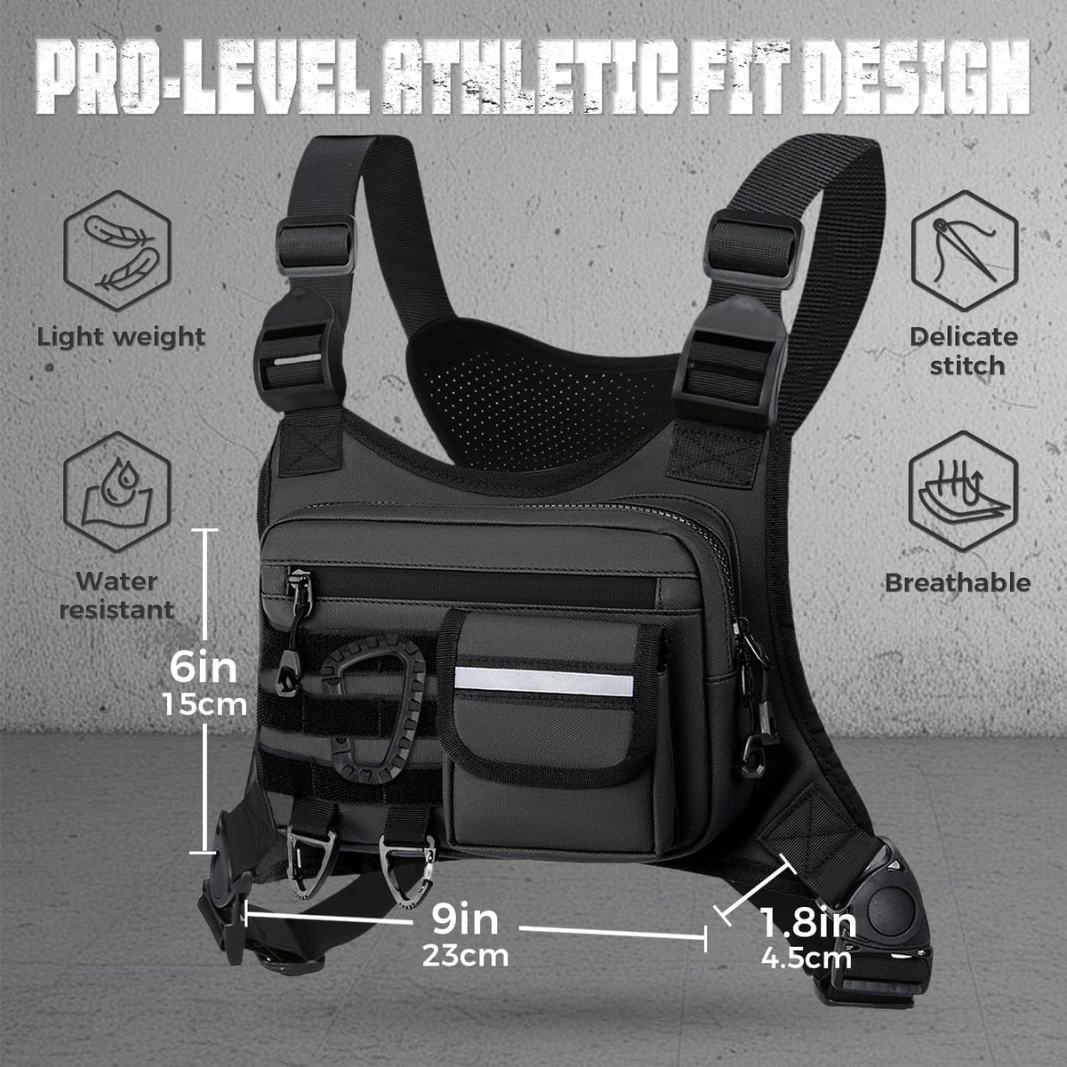 Muserise Outdoor Chest Bag For Men, EDC Chest Pack With Built-In Phone Holder, Lightweight Chest Rig Pouch