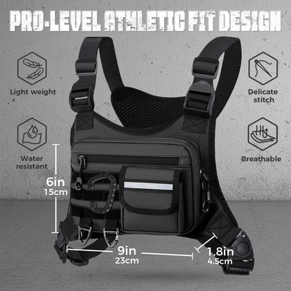 Muserise Outdoor Chest Bag For Men, EDC Chest Pack With Built-In Phone Holder, Lightweight Chest Rig Pouch
