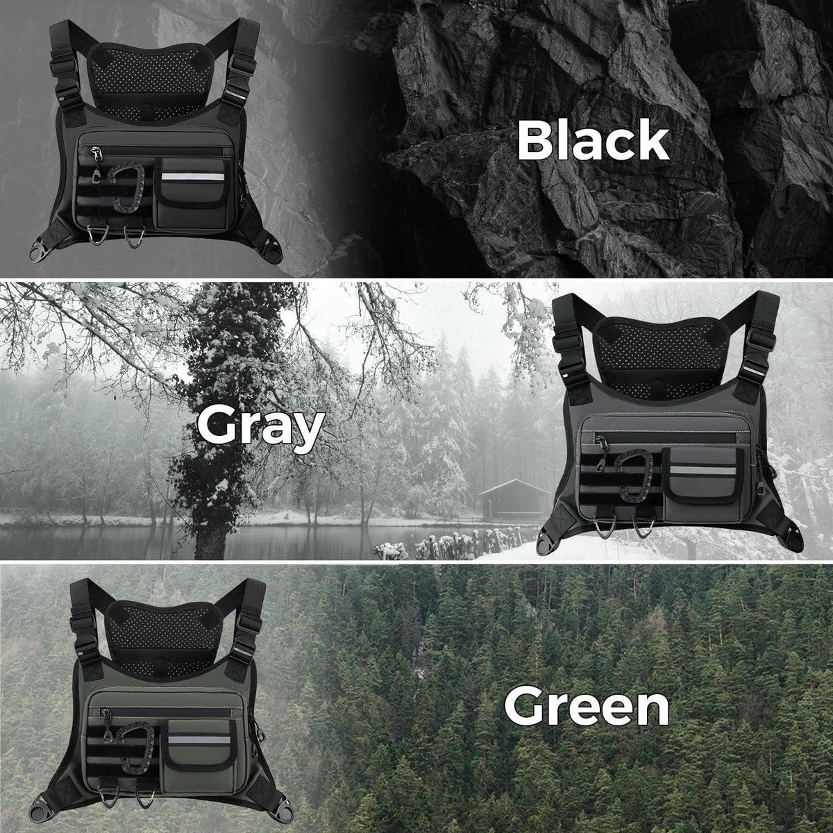 Muserise Outdoor Chest Bag For Men, EDC Chest Pack With Built-In Phone Holder, Lightweight Chest Rig Pouch