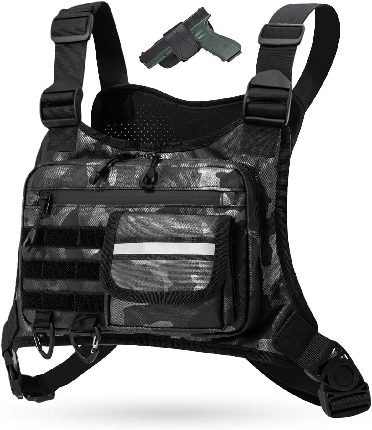 Muserise Outdoor Chest Bag For Men, EDC Chest Pack With Built-In Phone Holder, Lightweight Chest Rig Pouch