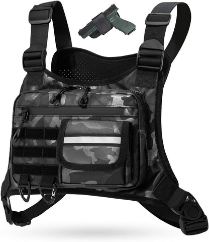 Muserise Outdoor Chest Bag For Men, EDC Chest Pack With Built-In Phone Holder, Lightweight Chest Rig Pouch