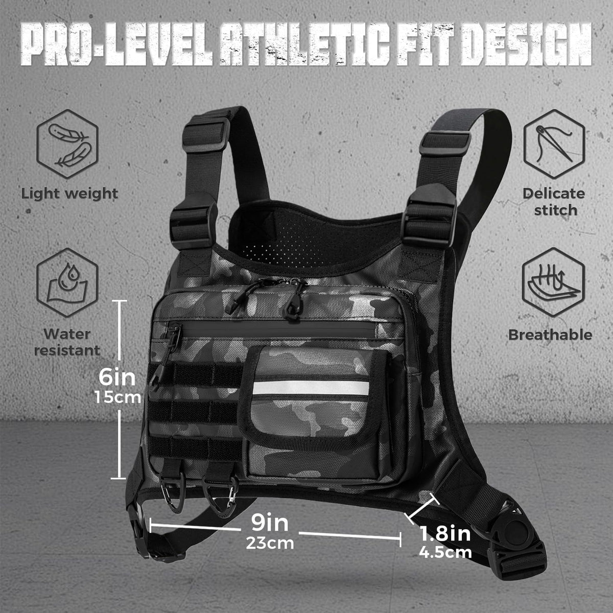 Muserise Outdoor Chest Bag For Men, EDC Chest Pack With Built-In Phone Holder, Lightweight Chest Rig Pouch