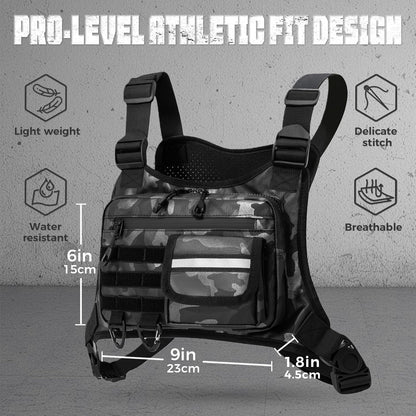 Muserise Outdoor Chest Bag For Men, EDC Chest Pack With Built-In Phone Holder, Lightweight Chest Rig Pouch