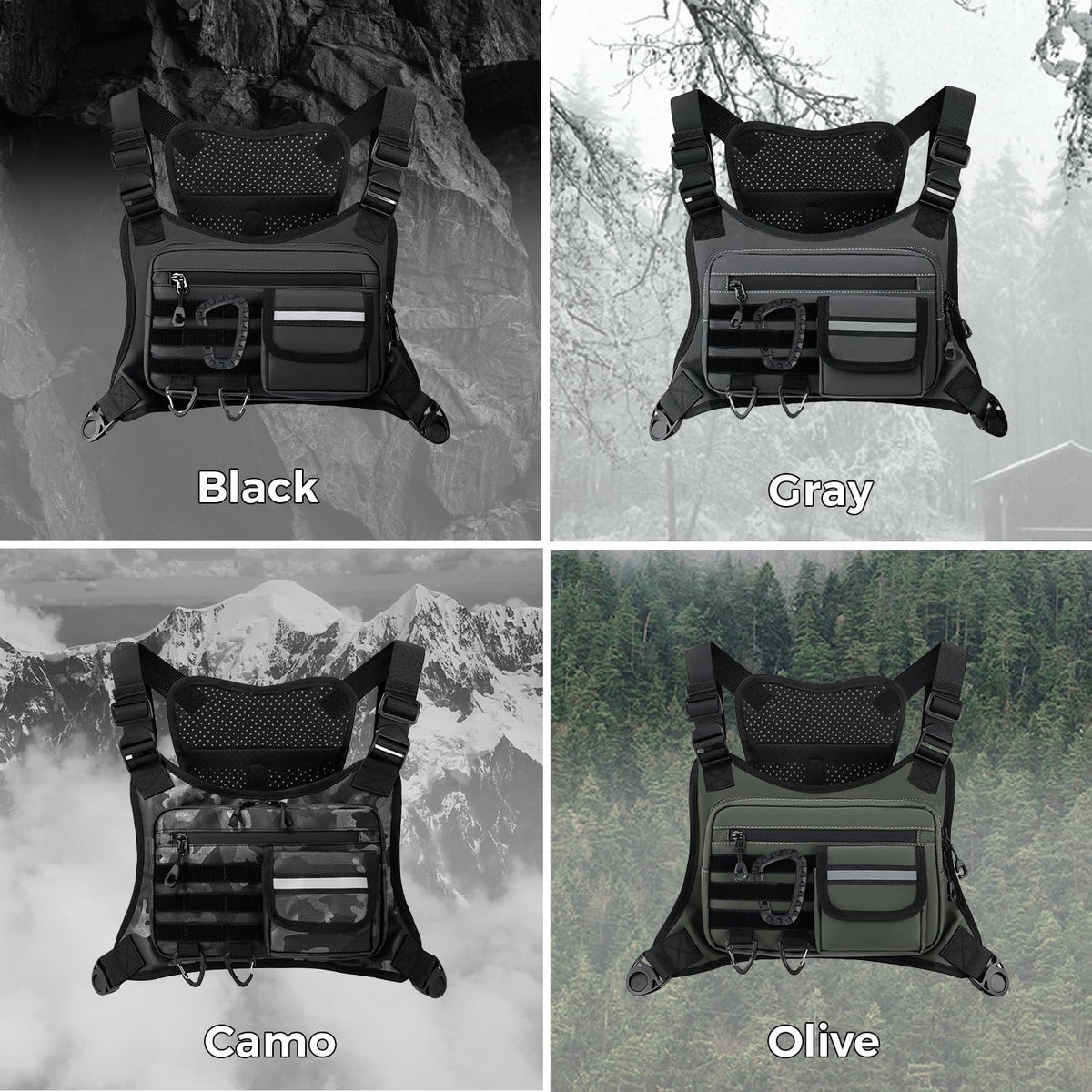Muserise Outdoor Chest Bag For Men, EDC Chest Pack With Built-In Phone Holder, Lightweight Chest Rig Pouch