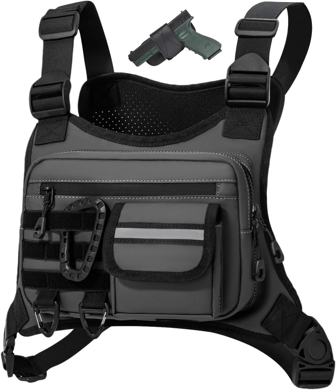Muserise Outdoor Chest Bag For Men, EDC Chest Pack With Built-In Phone Holder, Lightweight Chest Rig Pouch