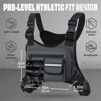 Muserise Outdoor Chest Bag For Men, EDC Chest Pack With Built-In Phone Holder, Lightweight Chest Rig Pouch