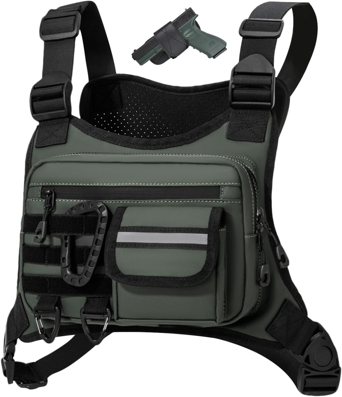 Muserise Outdoor Chest Bag For Men, EDC Chest Pack With Built-In Phone Holder, Lightweight Chest Rig Pouch