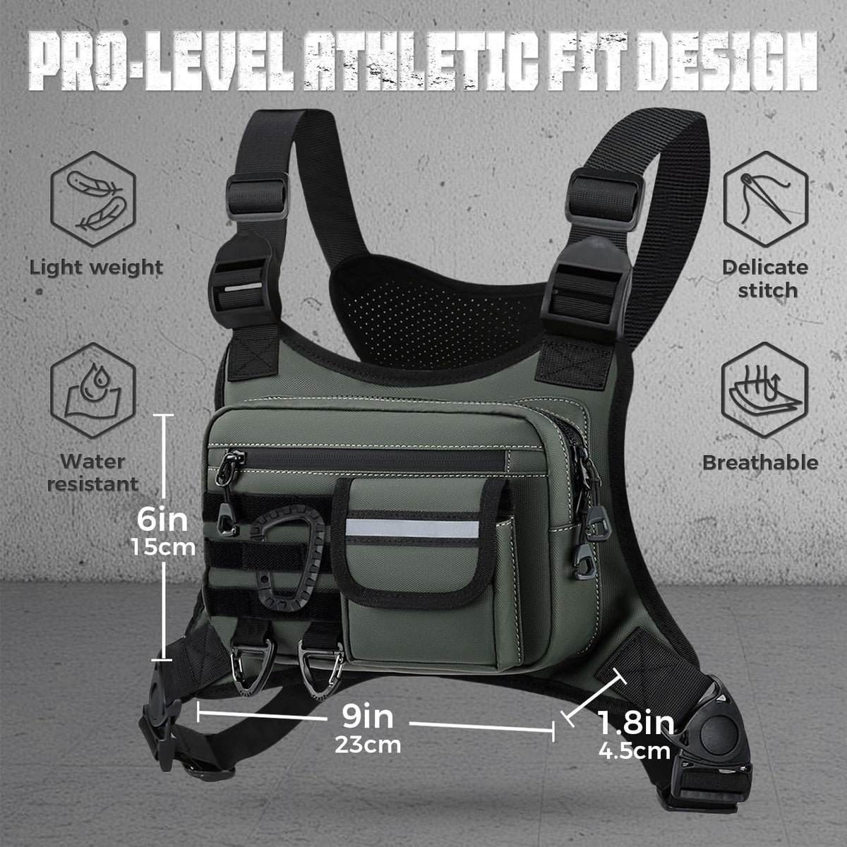 Muserise Outdoor Chest Bag For Men, EDC Chest Pack With Built-In Phone Holder, Lightweight Chest Rig Pouch
