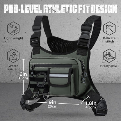 Muserise Outdoor Chest Bag For Men, EDC Chest Pack With Built-In Phone Holder, Lightweight Chest Rig Pouch