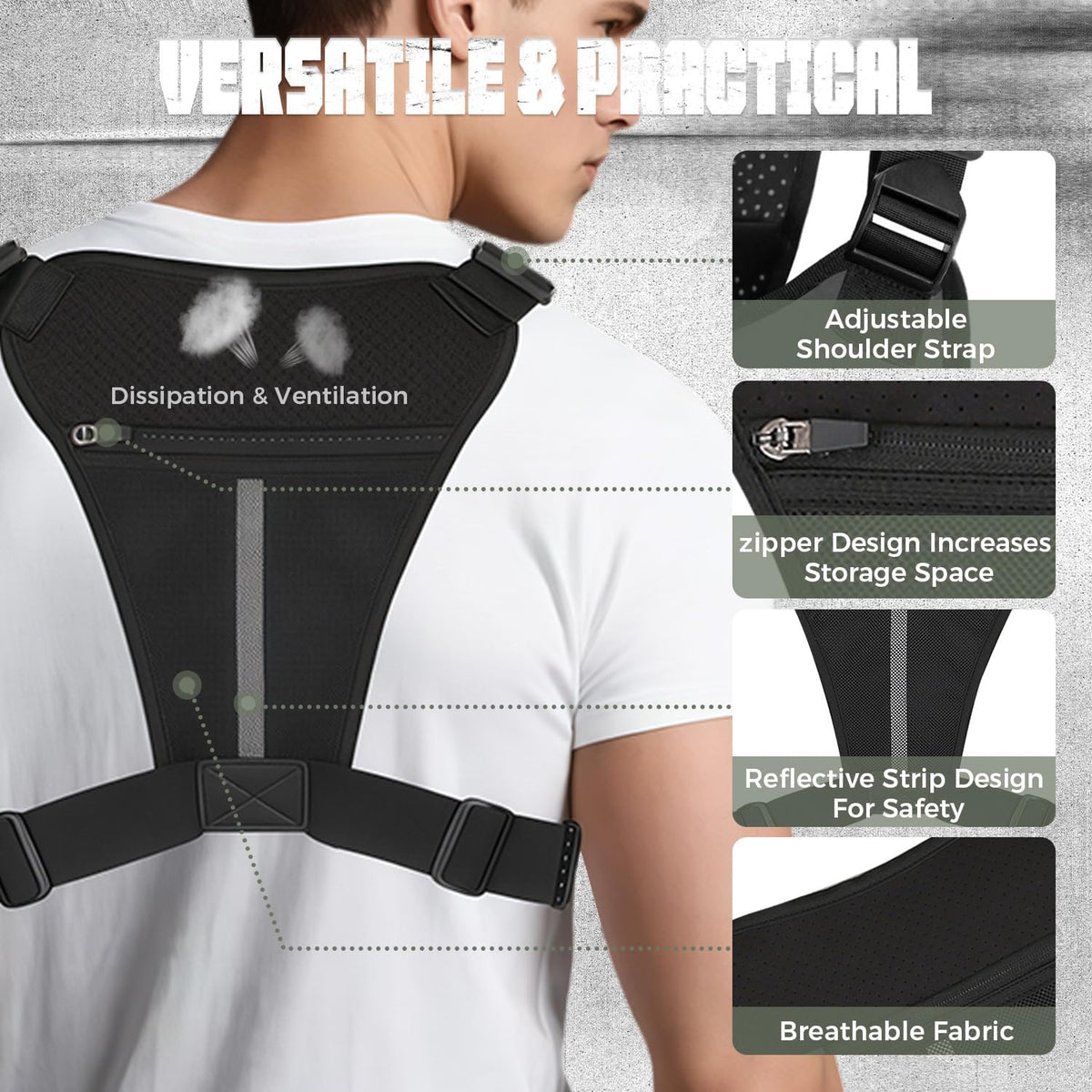 Muserise Outdoor Chest Bag For Men, EDC Chest Pack With Built-In Phone Holder, Lightweight Chest Rig Pouch