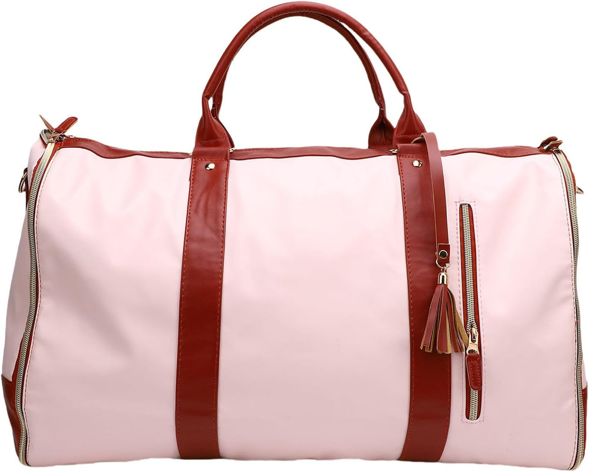 Carry on Garment Bag for Travel, 2 in 1 Convertible Hanging Suitcase Suit Travel Bag with Comfortable Handle, Large Capacity Duffel on Wheels for Business Trips, Weekends (Cream White)