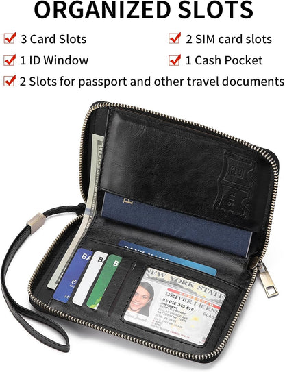 RFID Blocking Passport Holder for Wallet,with Zipper Travel Wallet Credit Cards Case Women Men Passport Cover Wallet