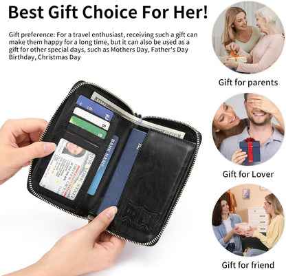 RFID Blocking Passport Holder for Wallet,with Zipper Travel Wallet Credit Cards Case Women Men Passport Cover Wallet