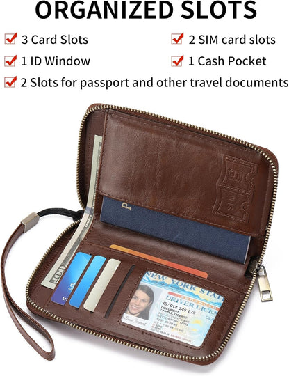 RFID Blocking Passport Holder for Wallet,with Zipper Travel Wallet Credit Cards Case Women Men Passport Cover Wallet