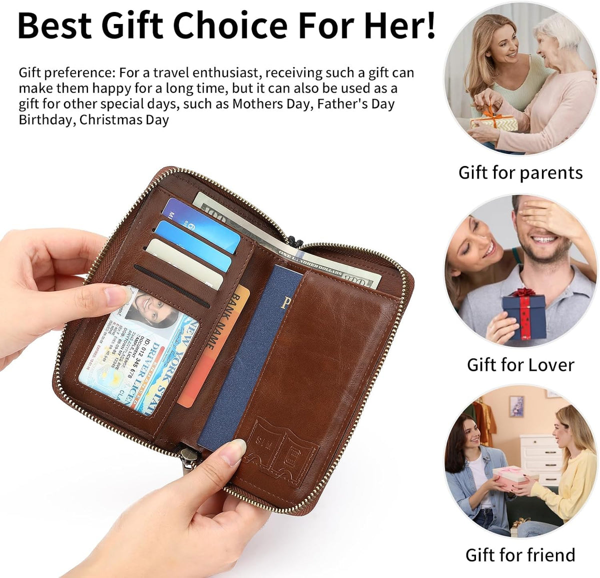 RFID Blocking Passport Holder for Wallet,with Zipper Travel Wallet Credit Cards Case Women Men Passport Cover Wallet