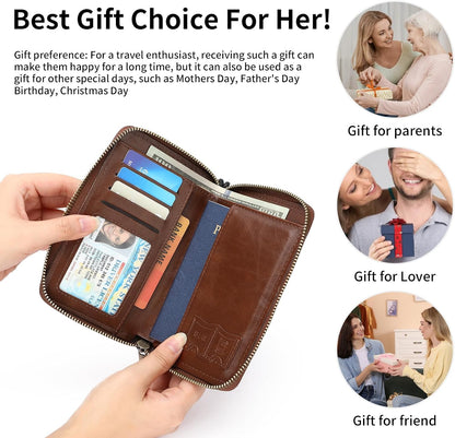 RFID Blocking Passport Holder for Wallet,with Zipper Travel Wallet Credit Cards Case Women Men Passport Cover Wallet