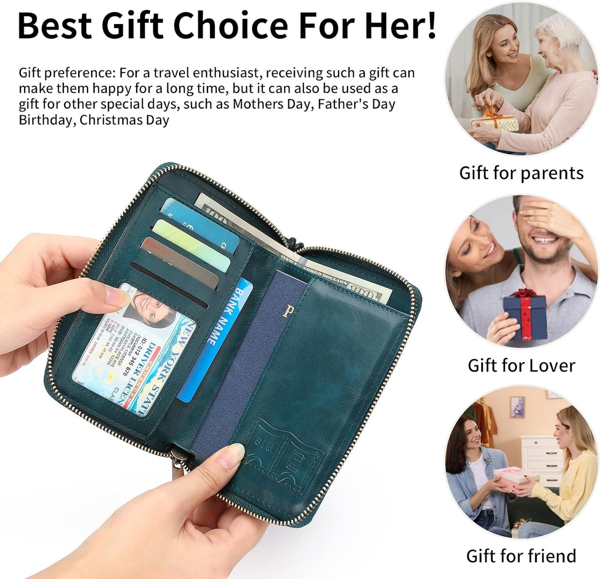 RFID Blocking Passport Holder for Wallet,with Zipper Travel Wallet Credit Cards Case Women Men Passport Cover Wallet