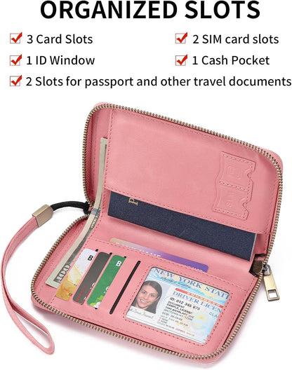 RFID Blocking Passport Holder for Wallet,with Zipper Travel Wallet Credit Cards Case Women Men Passport Cover Wallet