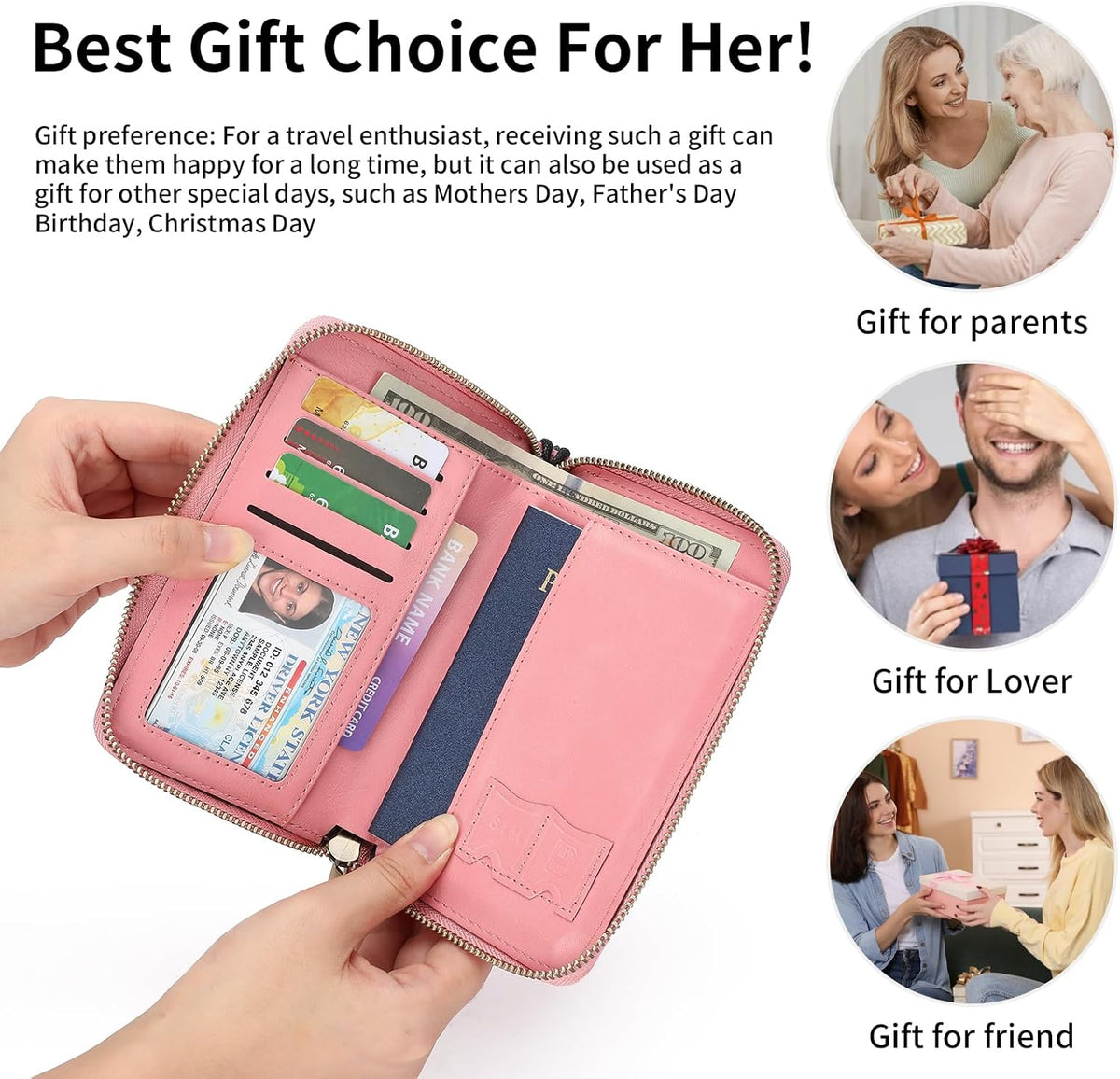 RFID Blocking Passport Holder for Wallet,with Zipper Travel Wallet Credit Cards Case Women Men Passport Cover Wallet