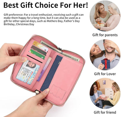 RFID Blocking Passport Holder for Wallet,with Zipper Travel Wallet Credit Cards Case Women Men Passport Cover Wallet