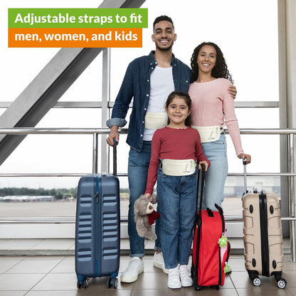 Gray Money Belt + RFID Sleeves Set of 8 Pcs | RFID Blocking Secure Waist Bag, Credit Card Holders & Passport Holders for Men and Women | Keep Your Travel Essentials in Reach