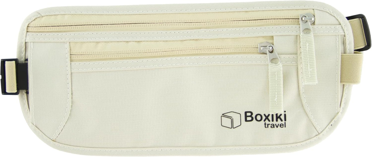 Gray Money Belt + RFID Sleeves Set of 8 Pcs | RFID Blocking Secure Waist Bag, Credit Card Holders & Passport Holders for Men and Women | Keep Your Travel Essentials in Reach