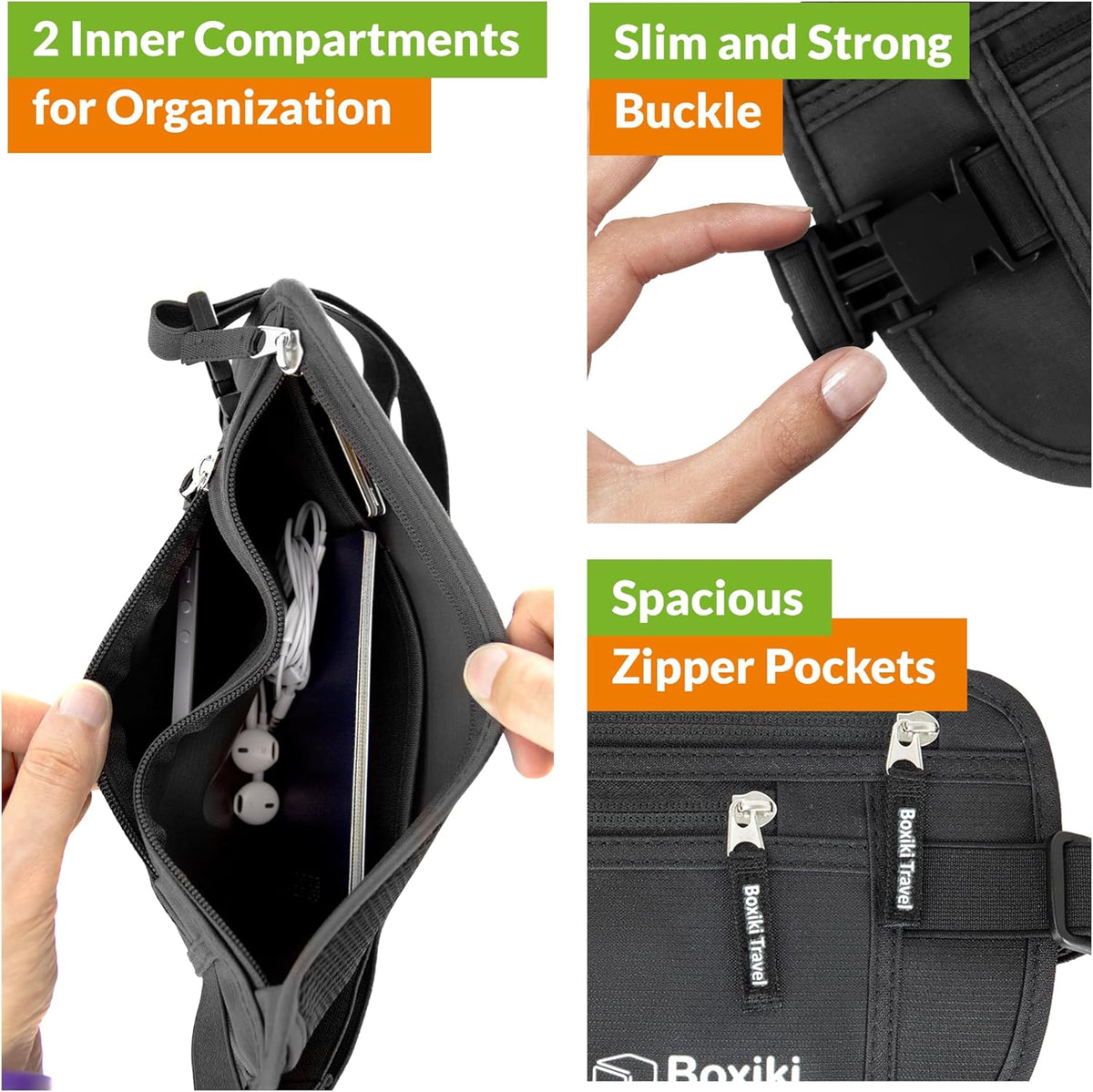 Gray Money Belt + RFID Sleeves Set of 8 Pcs | RFID Blocking Secure Waist Bag, Credit Card Holders & Passport Holders for Men and Women | Keep Your Travel Essentials in Reach