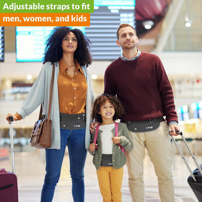 Gray Money Belt + RFID Sleeves Set of 8 Pcs | RFID Blocking Secure Waist Bag, Credit Card Holders & Passport Holders for Men and Women | Keep Your Travel Essentials in Reach