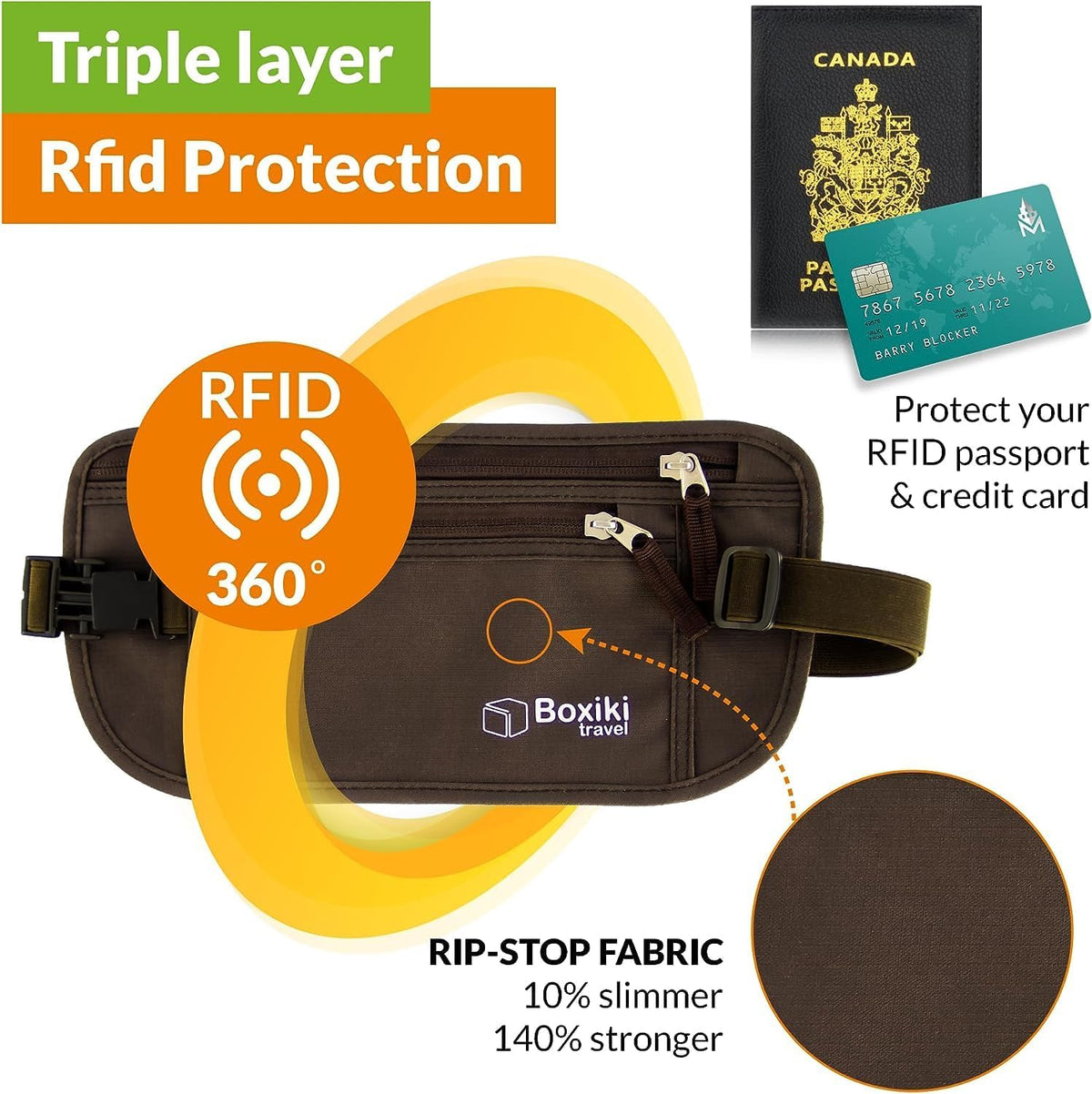 Gray Money Belt + RFID Sleeves Set of 8 Pcs | RFID Blocking Secure Waist Bag, Credit Card Holders & Passport Holders for Men and Women | Keep Your Travel Essentials in Reach