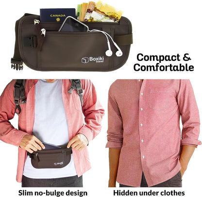 Gray Money Belt + RFID Sleeves Set of 8 Pcs | RFID Blocking Secure Waist Bag, Credit Card Holders & Passport Holders for Men and Women | Keep Your Travel Essentials in Reach