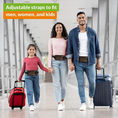 Gray Money Belt + RFID Sleeves Set of 8 Pcs | RFID Blocking Secure Waist Bag, Credit Card Holders & Passport Holders for Men and Women | Keep Your Travel Essentials in Reach