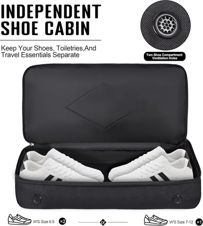 Black Duffle Bag for Men, 45L Carry On 22x14x9 Travel Duffle with Shoe Compartment Tactical Inspired Heavy Duty GYM Overnight Bag Wet-Dry Separated Compartment