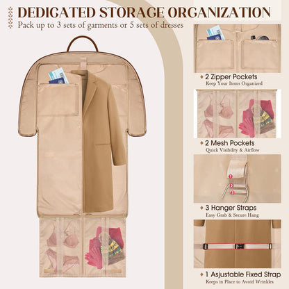 Garment Bag for Travel Womens Hanging Suit & Dress Travel Bag Foldable Garment Duffle with Pockets & Strap, Carry On Compatible