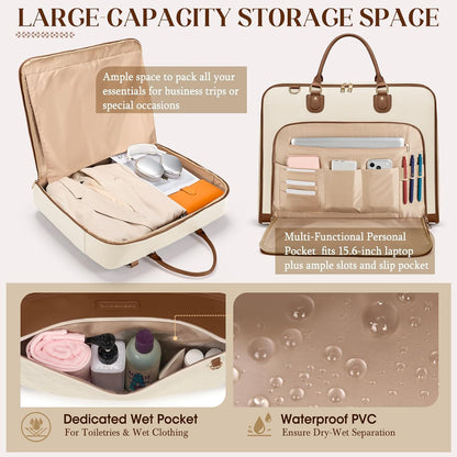 Garment Bag for Travel Womens Hanging Suit & Dress Travel Bag Foldable Garment Duffle with Pockets & Strap, Carry On Compatible