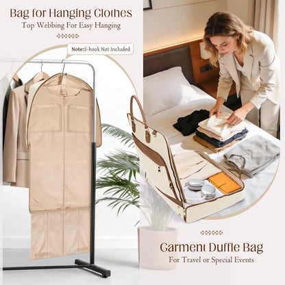 Garment Bag for Travel Womens Hanging Suit & Dress Travel Bag Foldable Garment Duffle with Pockets & Strap, Carry On Compatible
