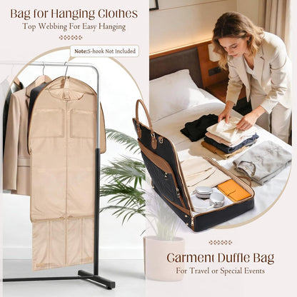 Garment Bag for Travel Womens Hanging Suit & Dress Travel Bag Foldable Garment Duffle with Pockets & Strap, Carry On Compatible