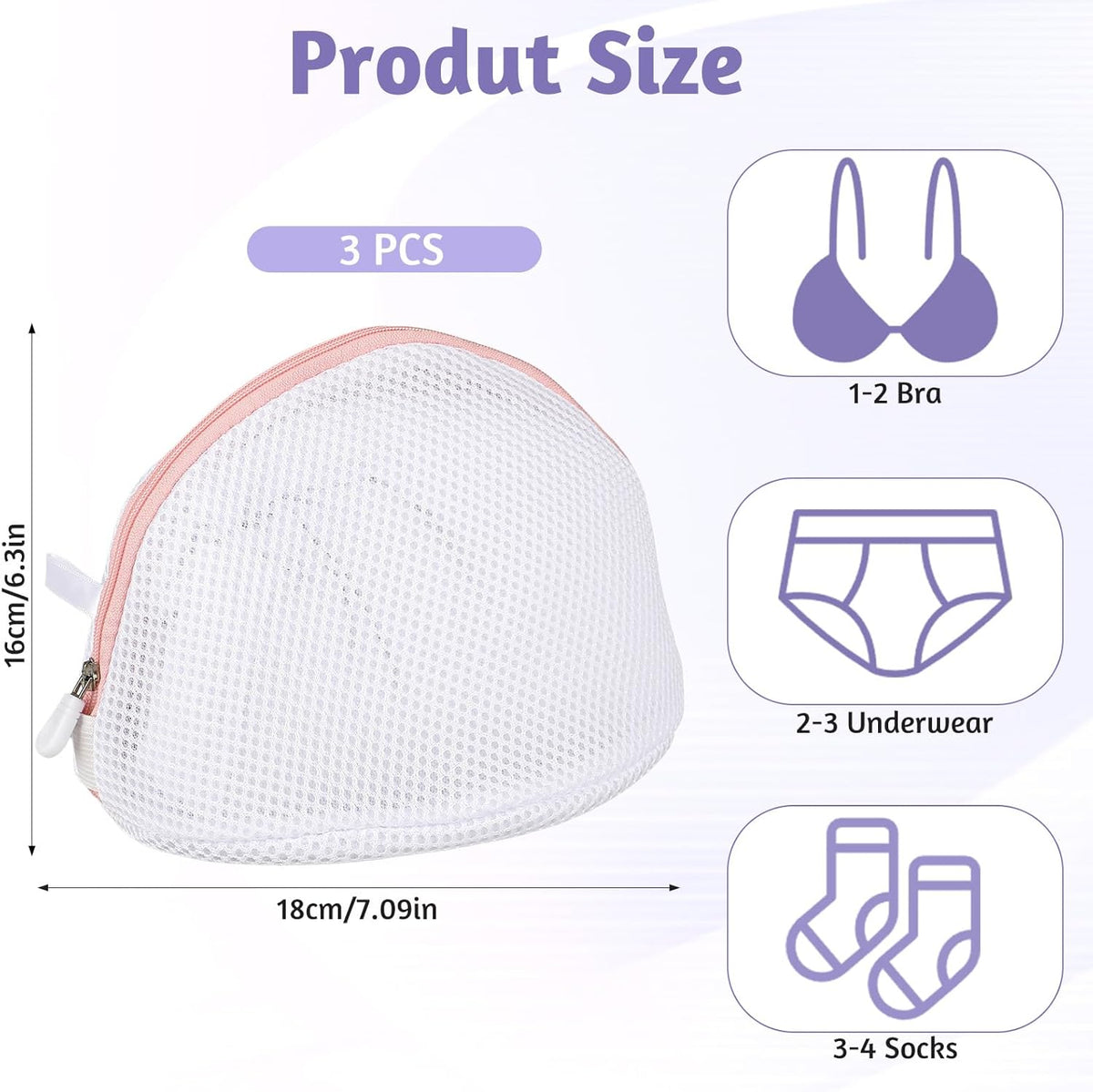 3 Pcs Bra Washing Bags, Mesh Wash Bag for Bras with Zipper, Large Bra Washing Bags for Laundry, Bra Laundry Bags for Washing Machine Women Lingerie Bags Wash for Washing Delicates