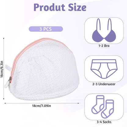 3 Pcs Bra Washing Bags, Mesh Wash Bag for Bras with Zipper, Large Bra Washing Bags for Laundry, Bra Laundry Bags for Washing Machine Women Lingerie Bags Wash for Washing Delicates