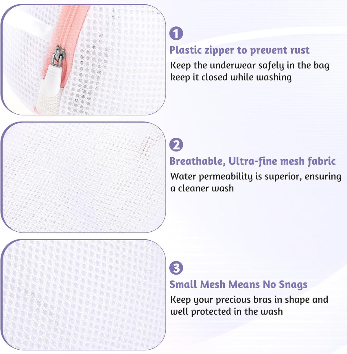 3 Pcs Bra Washing Bags, Mesh Wash Bag for Bras with Zipper, Large Bra Washing Bags for Laundry, Bra Laundry Bags for Washing Machine Women Lingerie Bags Wash for Washing Delicates