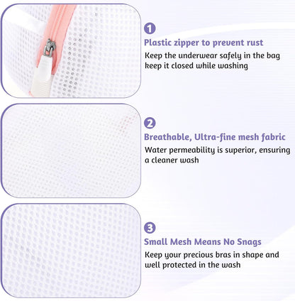 3 Pcs Bra Washing Bags, Mesh Wash Bag for Bras with Zipper, Large Bra Washing Bags for Laundry, Bra Laundry Bags for Washing Machine Women Lingerie Bags Wash for Washing Delicates