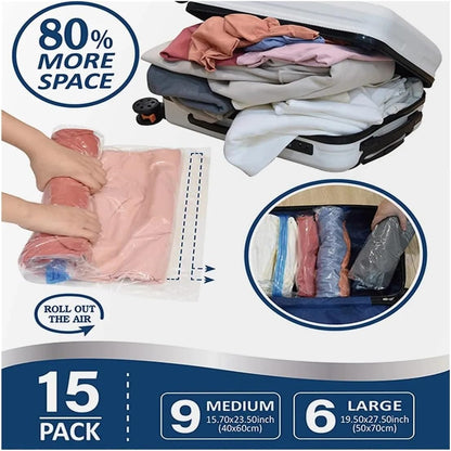 Roll Up Travel Space Saver Storage Bags For Luggage Clothes Cruise Ship Essentials Home Packing-Organizer((S))