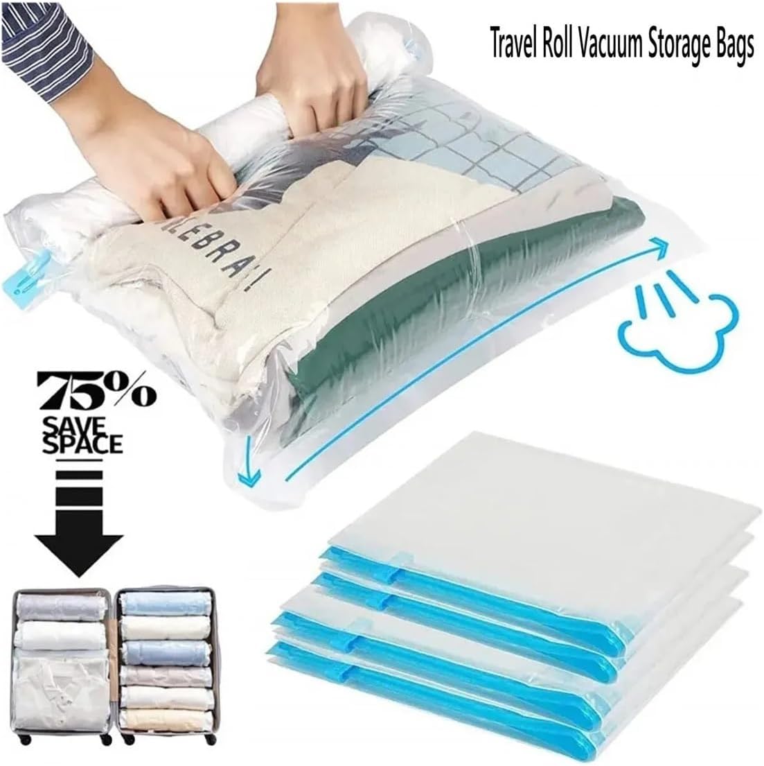 Roll Up Travel Space Saver Storage Bags For Luggage Clothes Cruise Ship Essentials Home Packing-Organizer((S))