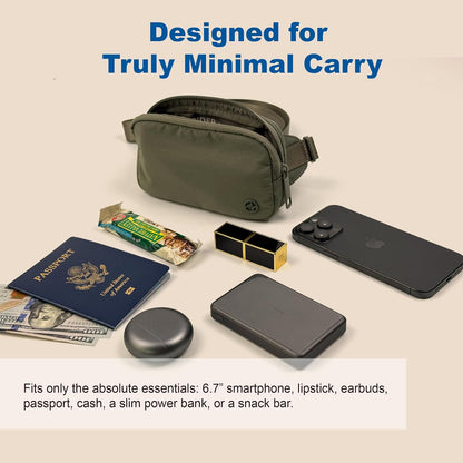 Mini Belt Bag – Ultra Compact, Fits 6.7” Phone, Lipstick, Earbuds, Essentials, Small Crossbody Waist Purse, Black Onyx