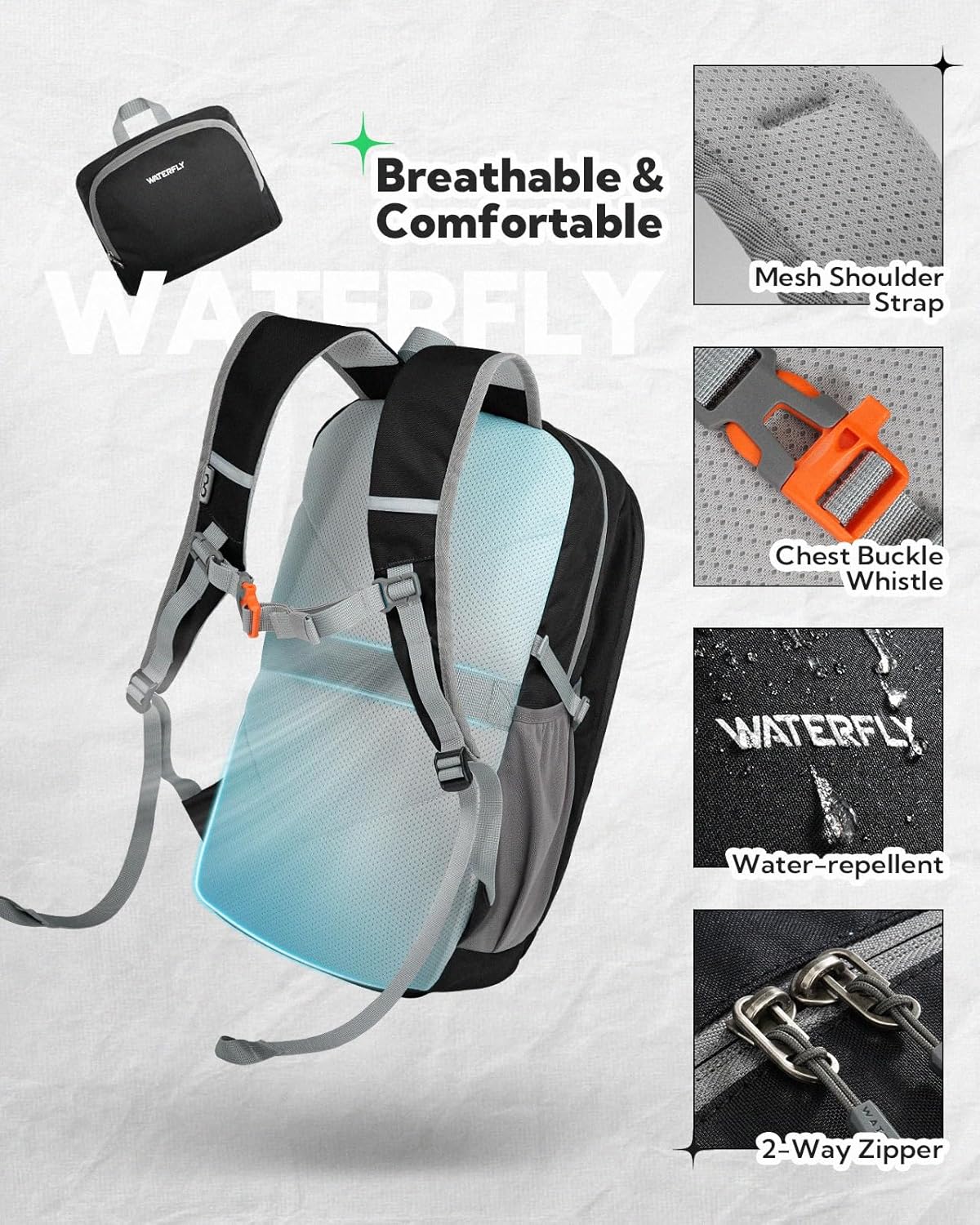 Lightweight Packable Backpack, 25L Small Foldable Travel Daypack | Multi-Pocket with Luggage Strap, Breathable Back Pad, Comfortable to wear, Easy to Fold, Compact Day Pack for Hiking Outdoor
