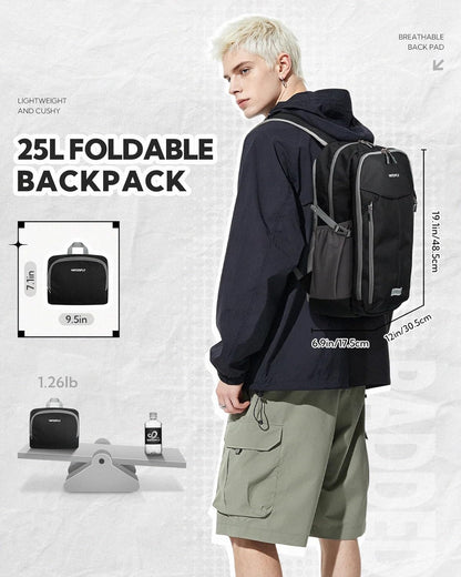 Lightweight Packable Backpack, 25L Small Foldable Travel Daypack | Multi-Pocket with Luggage Strap, Breathable Back Pad, Comfortable to wear, Easy to Fold, Compact Day Pack for Hiking Outdoor