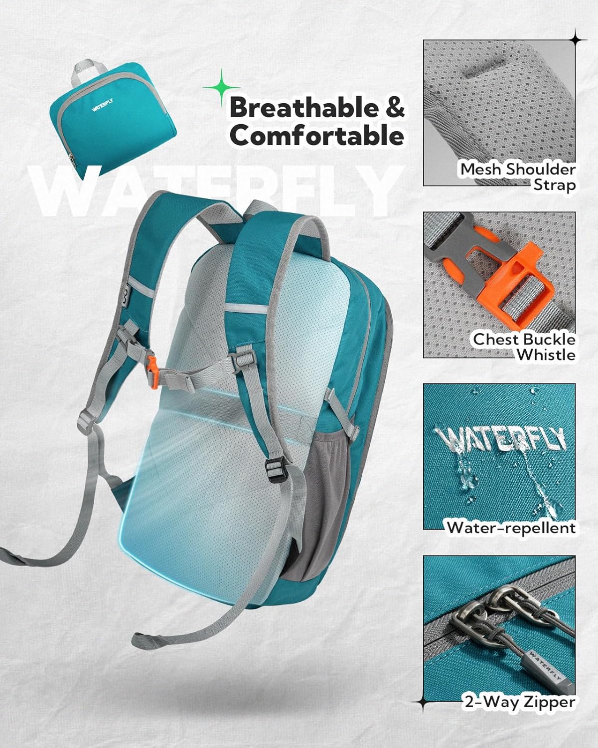 Lightweight Packable Backpack, 25L Small Foldable Travel Daypack | Multi-Pocket with Luggage Strap, Breathable Back Pad, Comfortable to wear, Easy to Fold, Compact Day Pack for Hiking Outdoor