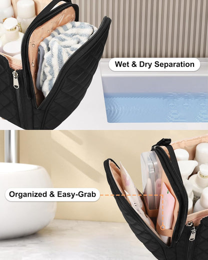 Hanging Toiletry Bag for Women, Travel Toiletries Bag Large Makeup Bag Water-Resistant Cosmetic Organizer with Hook Portable Bathroom Bag for Full-Size Bottles Travel Essentials Floral Print