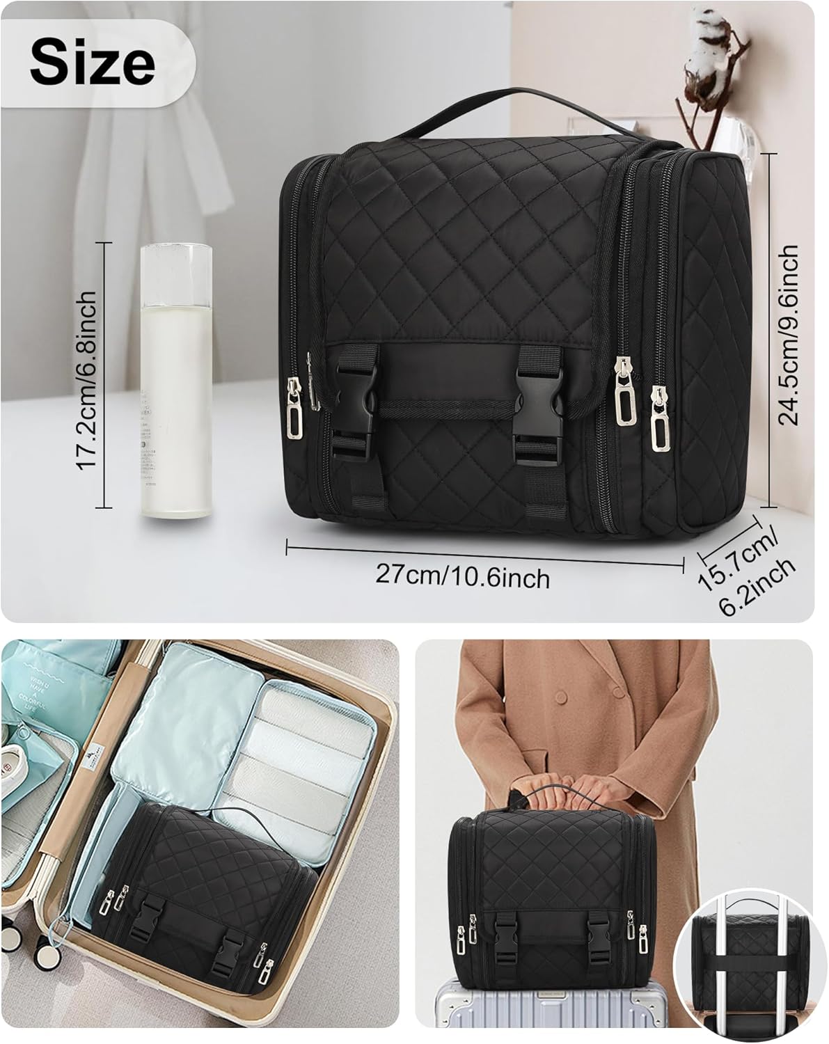 Hanging Toiletry Bag for Women, Travel Toiletries Bag Large Makeup Bag Water-Resistant Cosmetic Organizer with Hook Portable Bathroom Bag for Full-Size Bottles Travel Essentials Floral Print