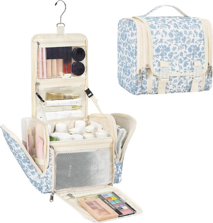 Hanging Toiletry Bag for Women, Travel Toiletries Bag Large Makeup Bag Water-Resistant Cosmetic Organizer with Hook Portable Bathroom Bag for Full-Size Bottles Travel Essentials Floral Print