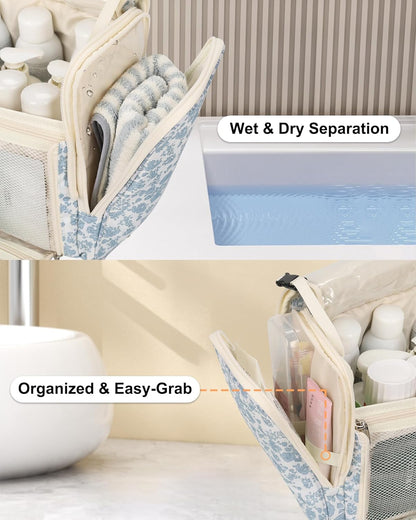Hanging Toiletry Bag for Women, Travel Toiletries Bag Large Makeup Bag Water-Resistant Cosmetic Organizer with Hook Portable Bathroom Bag for Full-Size Bottles Travel Essentials Floral Print